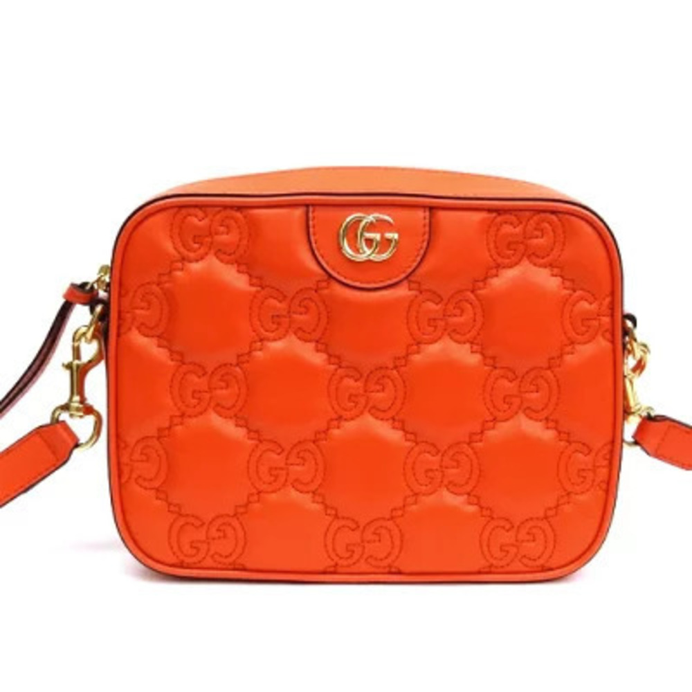 Gucci GG Matelasse Leather Shoulder Bag Blanc White Orange